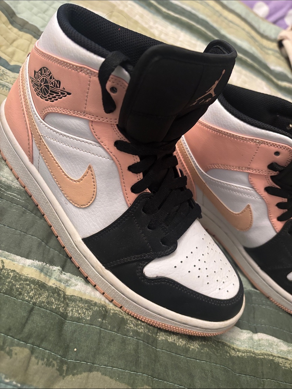 Jordan Women’s Mid-Top Sneakers in White, Black & baby Pink